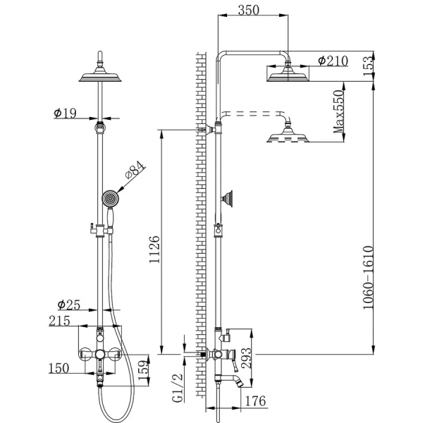 Смеситель универсальный, черный кофе Lemark Peretto LM6362RB (детальная фотография), для ванны