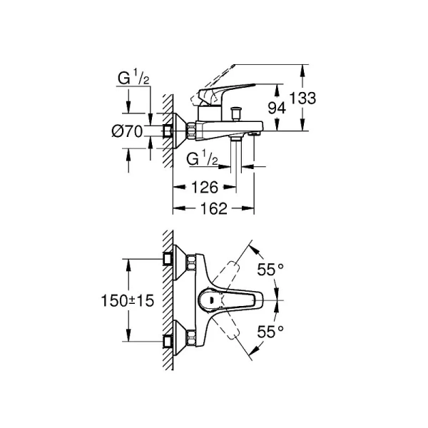 Смеситель для ванны Grohe BauFlow хром 23601000 (детальная фотография), для ванны
