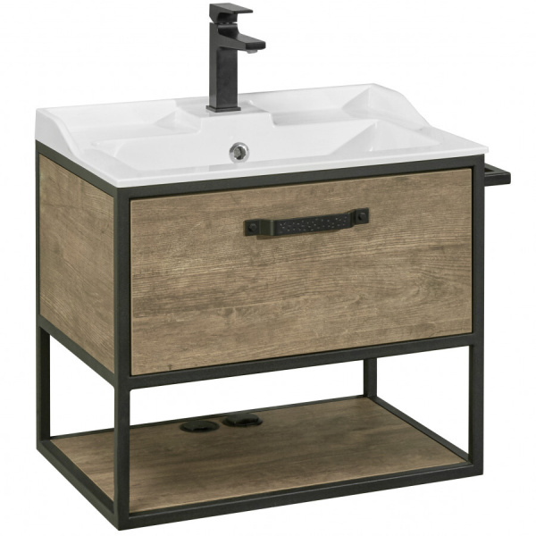 Тумба под раковину подвесная Акватон Лофт Фабрик 65 см дуб кантри 1A242301LTDY0 (детальная фотография), темно-коричневая, комбинированная