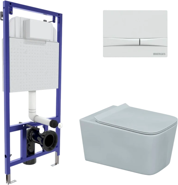 Унитаз с инсталляцией BERGES Floe кнопка F1 белая 043283 (детальная фотография)