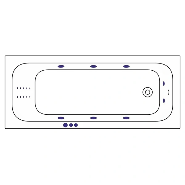 Ванна акриловая гидромассажная Whitecross Vibe 0105.180075.100.SMARTNANO.CR, 180 x 75 см, белая, форсунки хром (детальная фотография), акриловые