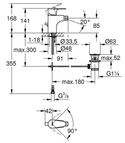 Смеситель для биде GROHE Vigour Clivia с донным клапаном 75147826 (детальная фотография), для биде