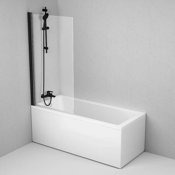 Шторка для ванны Am.Pm Gem 80х140 см профиль черный W90BS-D080-140BT (детальная фотография), недорогие