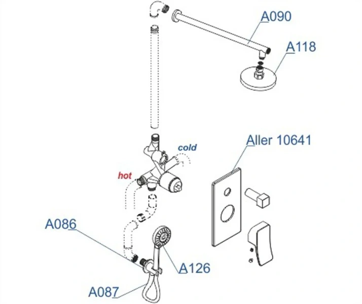 Душевой комплект WasserKRAFT Aller хром A16190 (детальная фотография), душевые комплекты, наборы