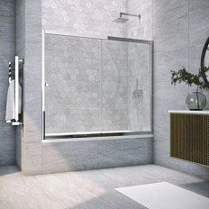 Душевая шторка на ванную профиль глянцевый хром стекло прозрачное Vegas-glass