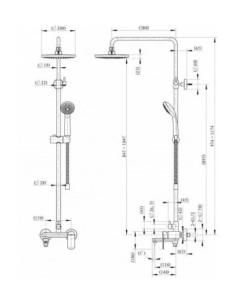 Душевая стойка Bravat OPAL F6125183CP-A5-RUS (детальная фотография), современные, hi-tech