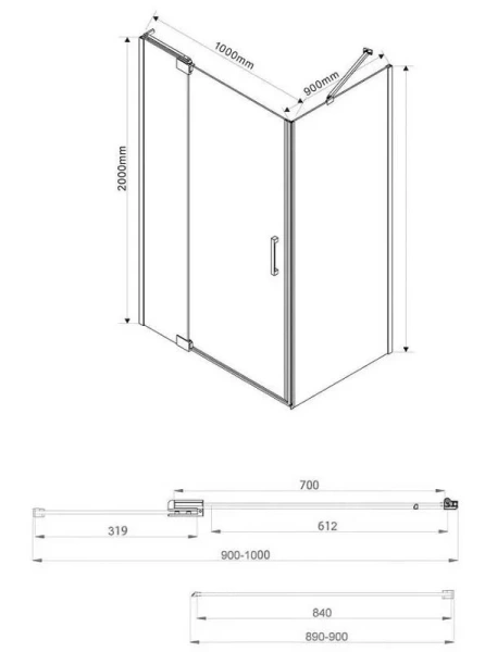 Душевой уголок Vincea Extra VSR-1E901090C 100х90 см алюминиевый профиль (детальная фотография), прямоугольные, квадратные