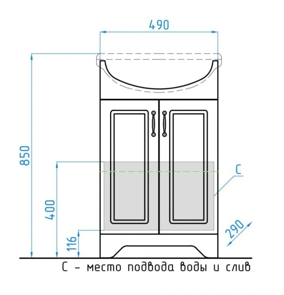 Тумба под раковину напольная Style Line Олеандр-2 55 Люкс 55 см рельеф пастель ЛС-00000198 (детальная фотография) index_1