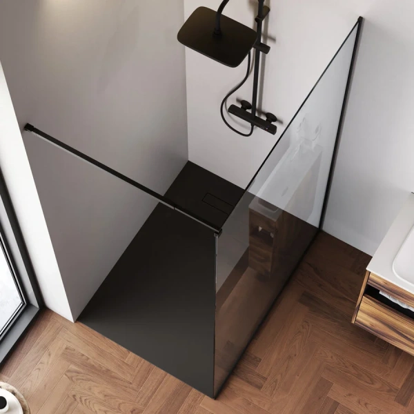 Душевая перегородка Am.Pm Func 120 см профиль черный W84WI-120-F1-BTE (детальная фотография), стеклянные