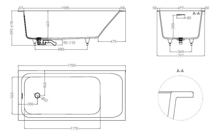 Ванна из искусственного камня Salini Orlanda Kit 170x80 см белая матовая 102126M (детальная фотография), искусственный камень