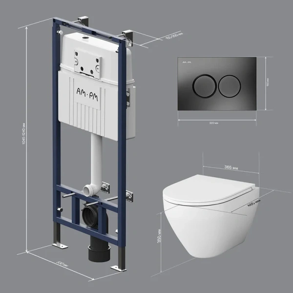 Унитаз с инсталляцией Am.Pm Spirit 2.0 кнопка черная матовая IS100138.701700 (детальная фотография), нет в наличии