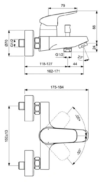 Смеситель для ванны Ideal Standard Ceraflex однорычажный B1721AA (детальная фотография), для ванны