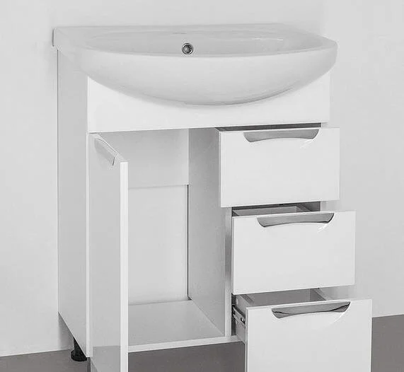 Тумба с раковиной напольная Style Line Жасмин ЛС-00000035 65 см с тремя ящиками (детальная фотография), напольная, пристенная