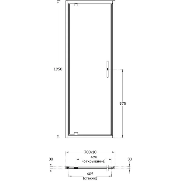 Душевая дверь в нишу Kerama Marazzi Vetro 70 см профиль черный VE.70.PD.BLK.M (детальная фотография), современные, hi-tech