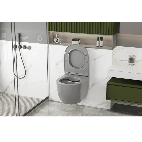 Унитаз подвесной Abber BEQUEM серый матовый AC1103MG (детальная фотография), современные, hi-tech, круглые