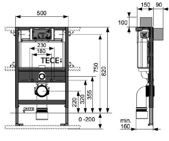 Инсталляция для унитаза Tece TECEprofil низкая 9300380 (детальная фотография), для унитаза