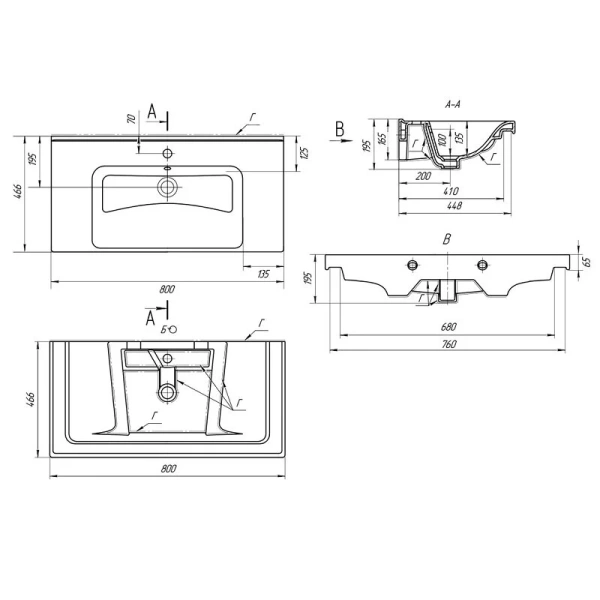 Раковина мебельная Lemark Гармония 80 см керамическая 640207 (детальная фотография), нет в наличии
