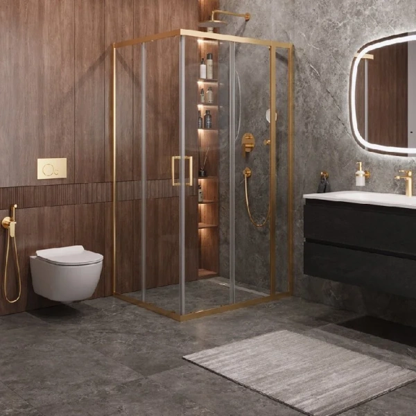 Душевой уголок Cezares Molveno 120х90 см стекло прозрачное профиль золото MOLVENO-AH-21-90+30-C-BORO-IV (детальная фотография)