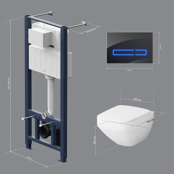 Унитаз с инсталляцией Am.Pm Inspire 2.0 с сиденьем микролифт и сенсорной клавишей IS450A38.50A1700 (детальная фотография), нет в наличии