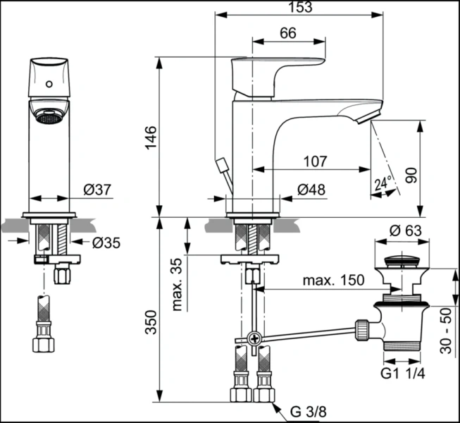 Смеситель для раковины Ideal Standard Connect Air хром A7007AA (детальная фотография), для раковины