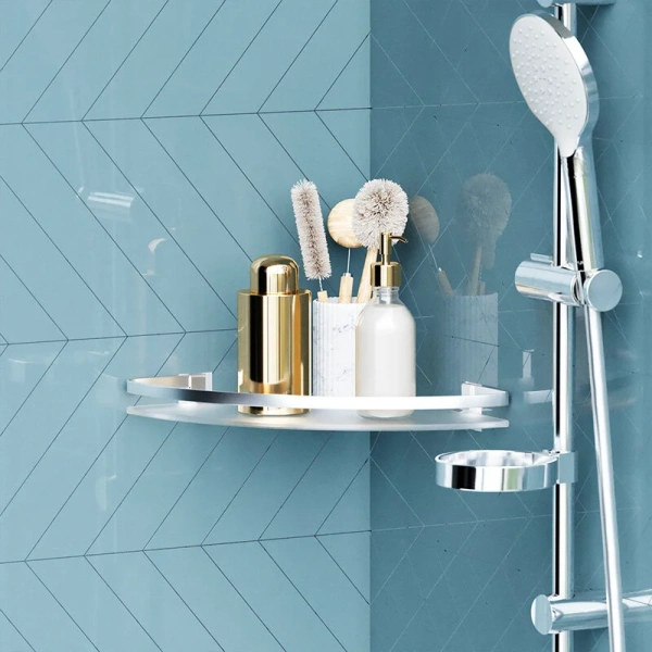 Полочка для ванной AM.PM Sense L угловая стеклянная A7456100 (детальная фотография), настенные