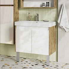 Тумба под раковину Aquaton Сканди 70 см белый глянцевый/дуб рустикальный