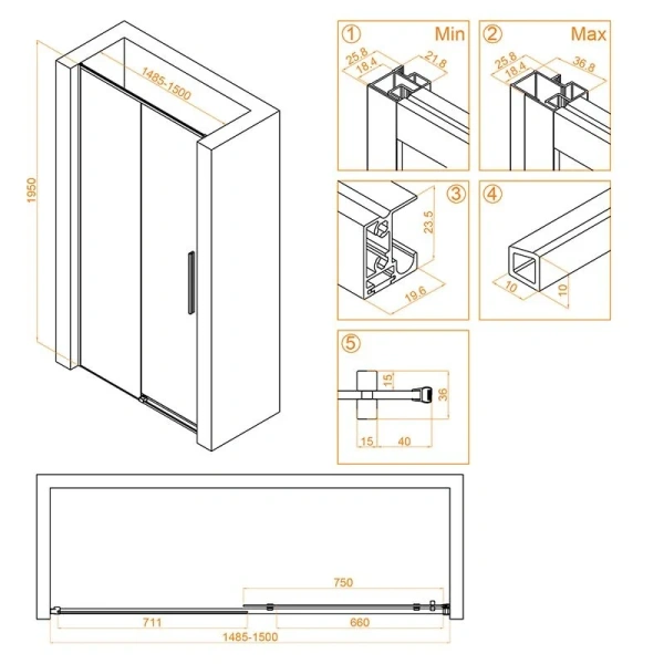 Душевая дверь в нишу RGW Stilvoll SV-12G 150 см профиль золото Brush 32321215-16 (детальная фотография), современные, hi-tech