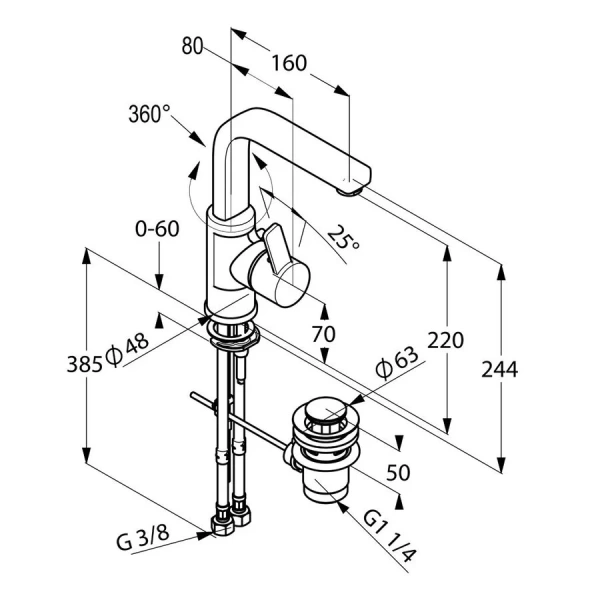 Смеситель для раковины Kludi Zenta с донным клапаном 420250575 (детальная фотография), современные, hi-tech