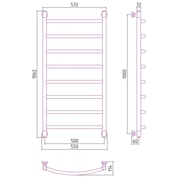 Полотенцесушитель водяной Сунержа Галант+ 50х100 см белый матовый 30-0200-1050 (детальная фотография), современные, hi-tech