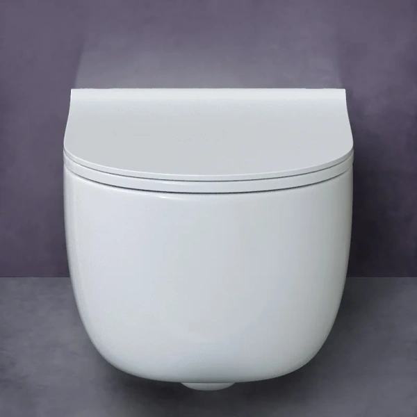 Унитаз подвесной BERGES Ego сиденье дюропласт 082118 (детальная фотография), безободковые, сиденье с микролифтом 