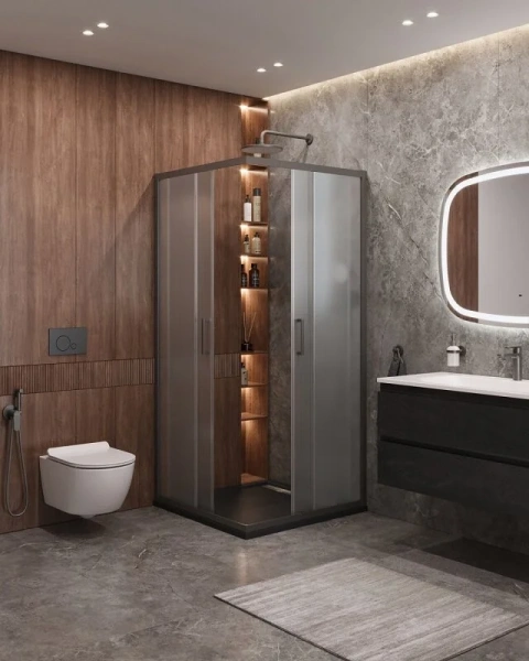 Душевой уголок Cezares Molveno 90х90 см стекло рифленое профиль оружейная сталь MOLVENO-A-2-90-P-GM (детальная фотография), другие