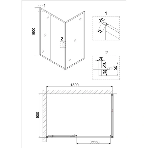Душевой уголок Niagara Nova 130x90 см профиль черный NG-82-13AB-A90B (детальная фотография), прямоугольные