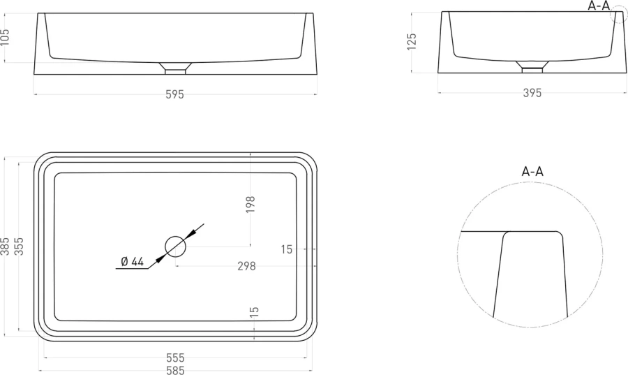 Раковина Salini Gloria 07 60 см накладная, белый матовый 1102207M (детальная фотография), прямоугольной формы