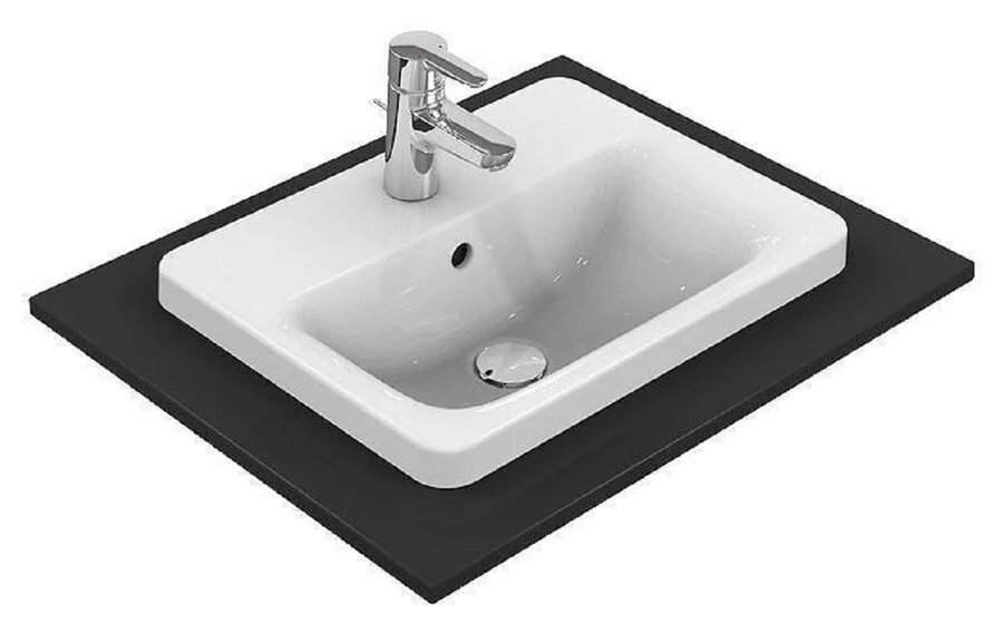 Раковина Ideal Standard Connect 58 см с 1-м отверстием под смеситель E504401 (детальная фотография), встраиваемые (в столешницу), пристенные