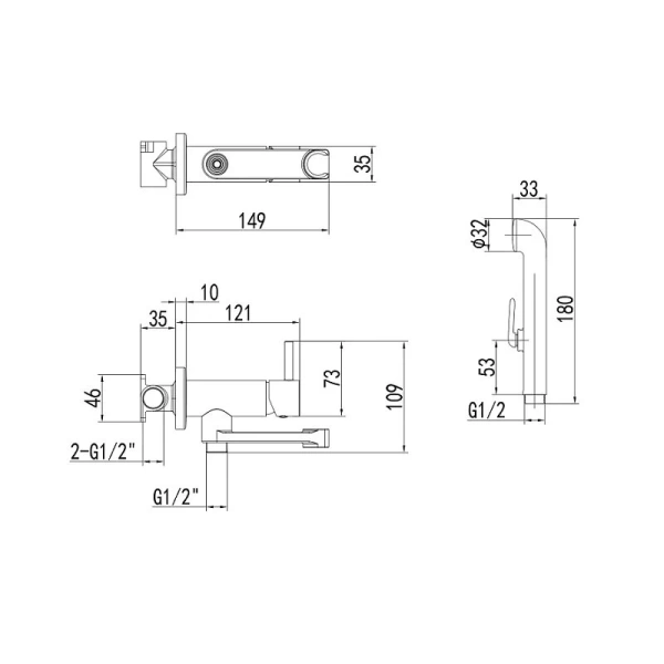 Гигиенический душ со смесителем Акватек Ника черный матовый AQ1819MB (детальная фотография), для туалета