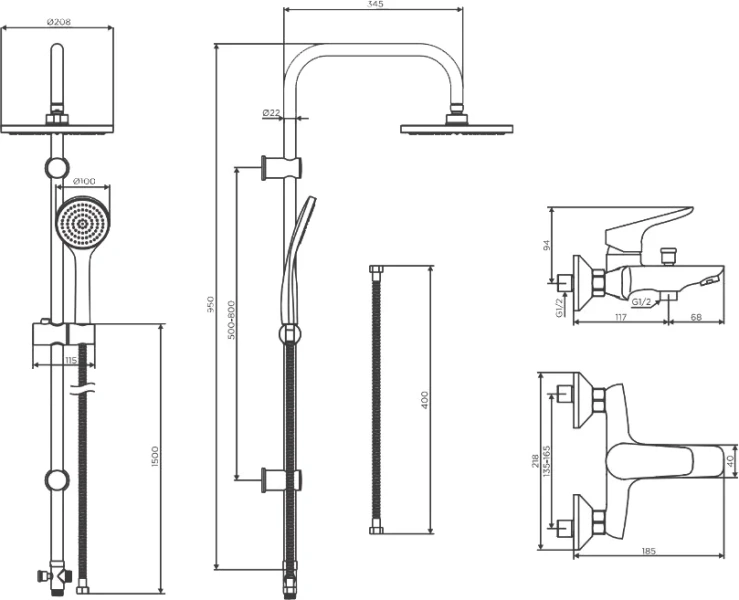 Душевой комплект Dorff Comfort черный D0708010BL (детальная фотография), черные index_1
