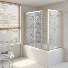 Душевая шторка на ванную профиль золотой стекло фея Vegas-glass