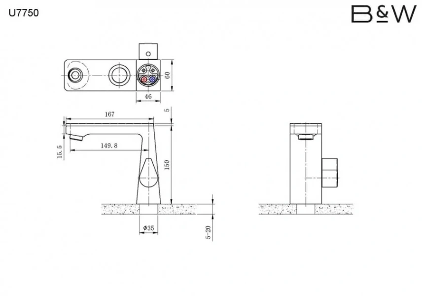 Смеситель для ванны Black&White Universe оружейная сталь 7750U (детальная фотография), для раковины