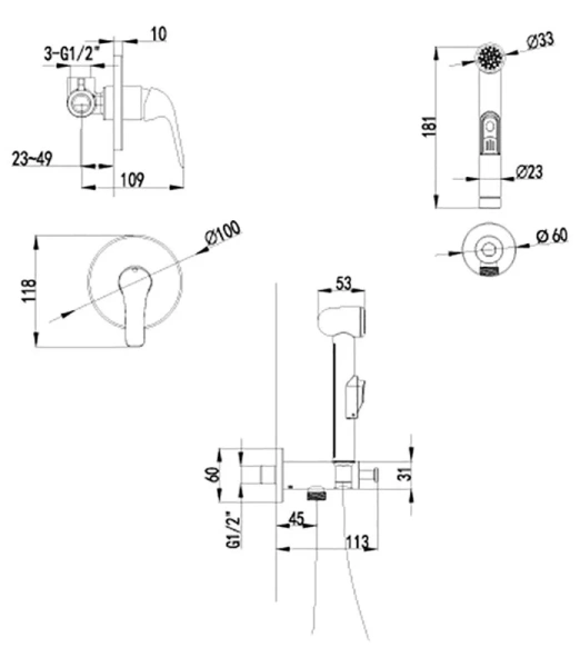 Гигиенический душ со смесителем Lemark Plus Advance с внутренней частью LM1219C (детальная фотография), для туалета