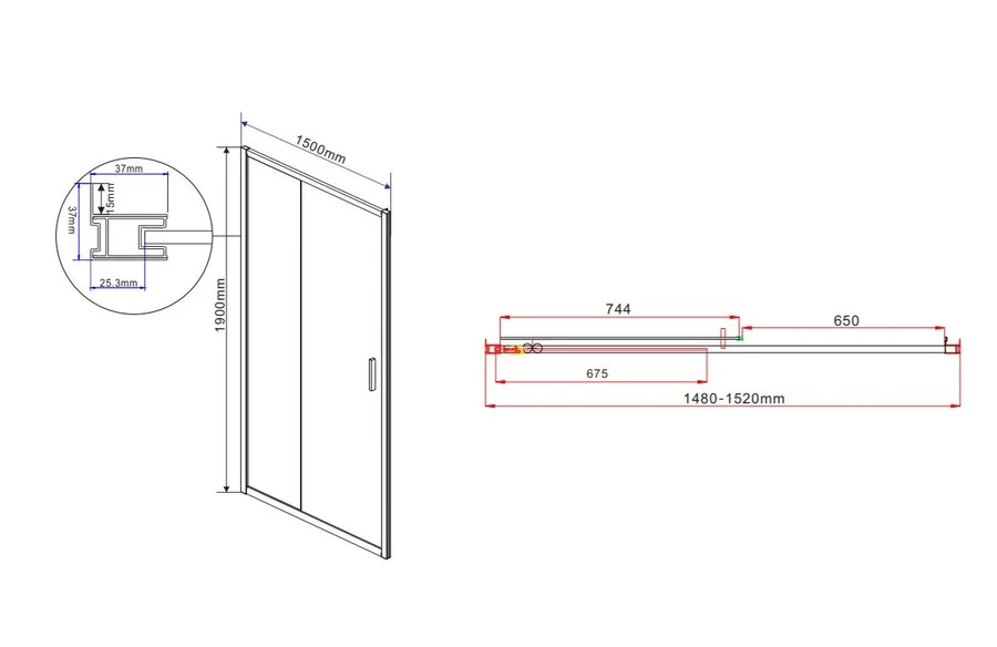 Душевая дверь в нишу Vincea Garda 150 см стекло прозрачное VDS-1G150CL (детальная фотография), 150 см