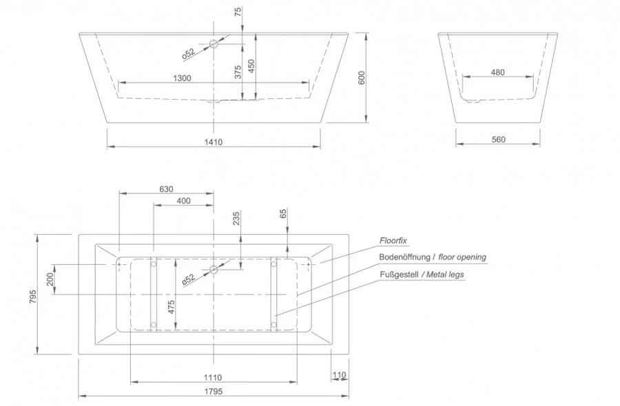 Ванна акриловая Knief Culture 0100-068 180 х 80 см (детальная фотография), акриловые