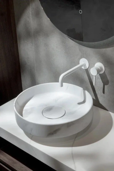 Раковина Boheme Corian 40 см calacatta 801-CLCT (детальная фотография), накладные (на столешницу), на пьедестал