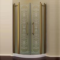 Душевой уголок, профиль золото, прозрачное стекло, матовый узор, Romance Collection Malme