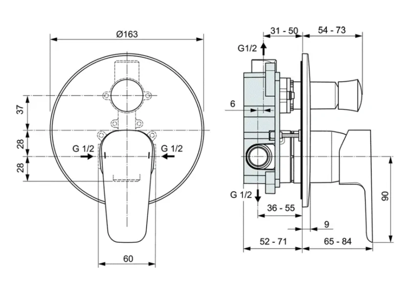 Смеситель для душа Ideal Standard Ceraplan III с внутренней частью A6383AA (детальная фотография), для душа