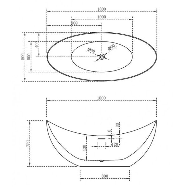 Акриловая ванна Abber 180х80 см белая AB9333 (детальная фотография), акриловые