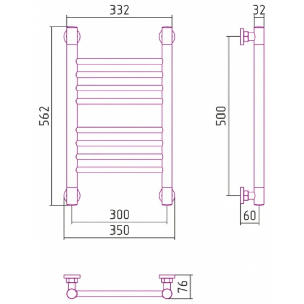 Полотенцесушитель водяной Сунержа Богема+ 30х50 см белый 12-0220-5030 (детальная фотография), современные, hi-tech