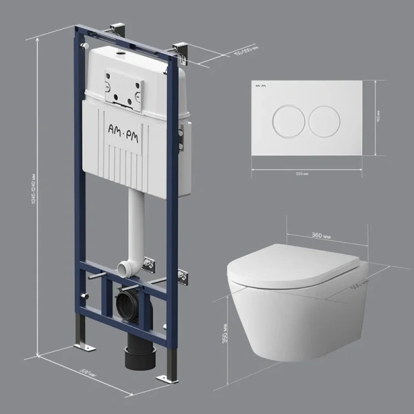 Унитаз с инсталляцией Am.Pm Sense кнопка белая IS100101.741701 (детальная фотография), в наличии
