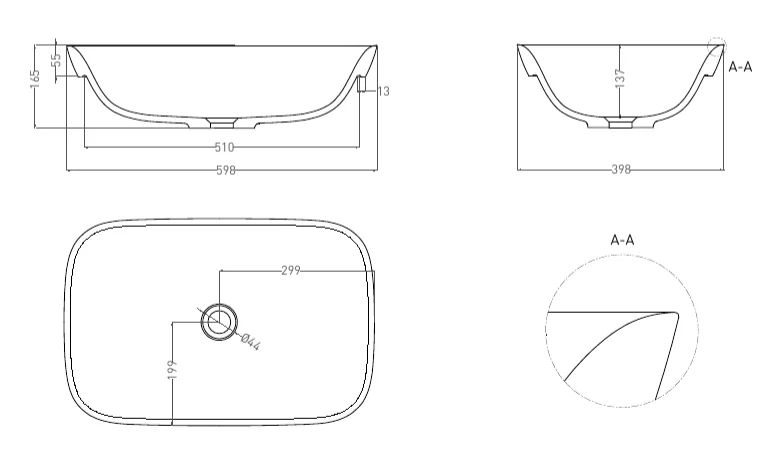 Раковина Salini Marea 02 60 см покраска по RAL полностью 1802202MF (детальная фотография), современные, hi-tech