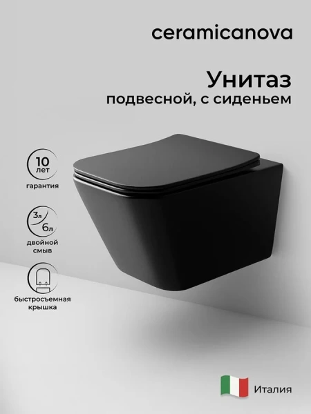 Унитаз подвесной Ceramica Nova Metric черный матовый CN3007MB (детальная фотография), черные