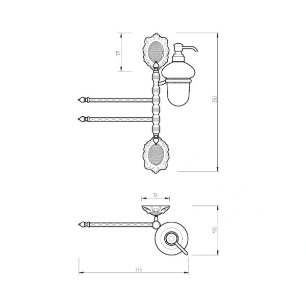 Полотенцедержатель с дозатором для мыла Migliore Cleopatra бронза 16646 (детальная фотография)